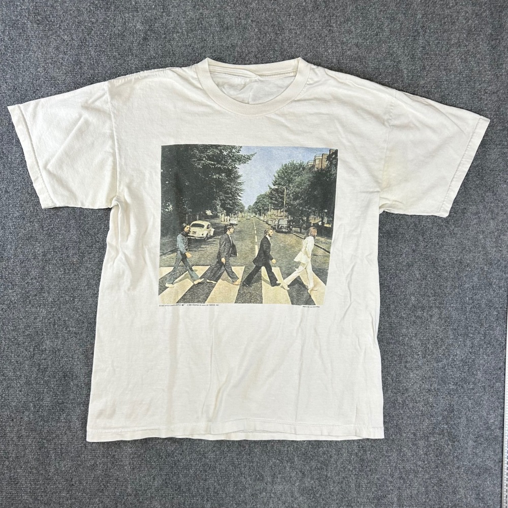 Vintage 1990 The Beatles Abbey Road T-Shirt White Trevco Double Sided Large